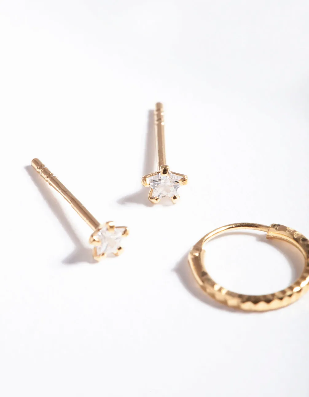 Gold Plated Sterling Silver Star Stud Hoop Earring Pack