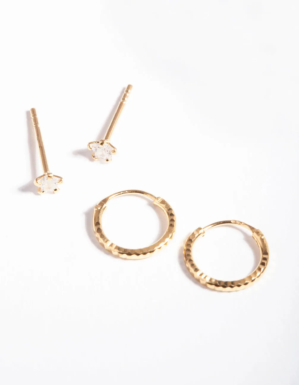 Gold Plated Sterling Silver Star Stud Hoop Earring Pack