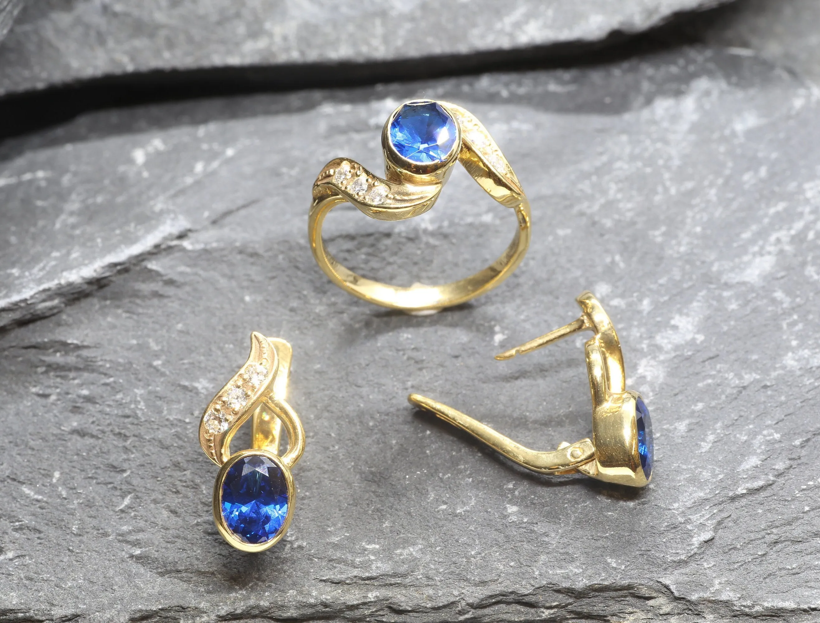 Gold Sapphire Earrings - Blue Drop Earrings, Classy Sapphire Earrings