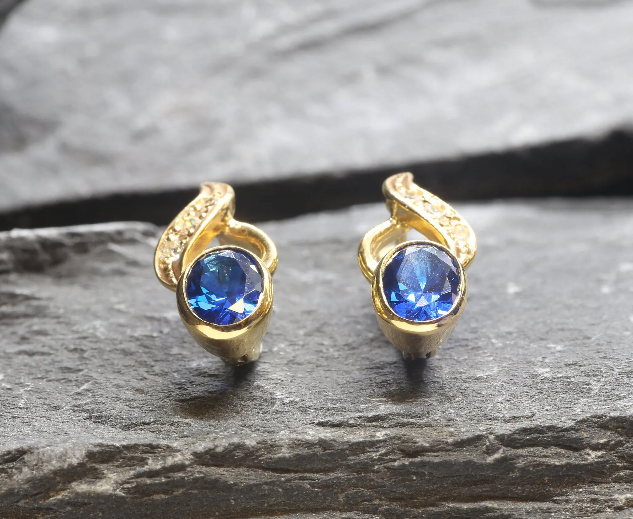 Gold Sapphire Earrings - Blue Drop Earrings, Classy Sapphire Earrings