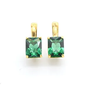 Gold Square Emerald Earrings - Green Square Earrings, Gold Emerald Studs