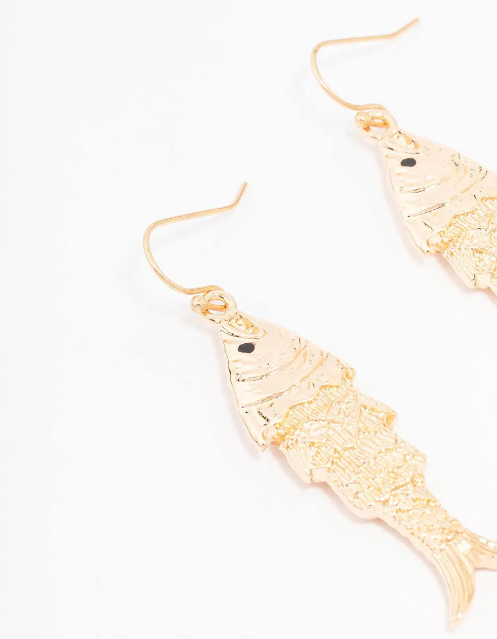 Gold Textured Fish Drop Earrings