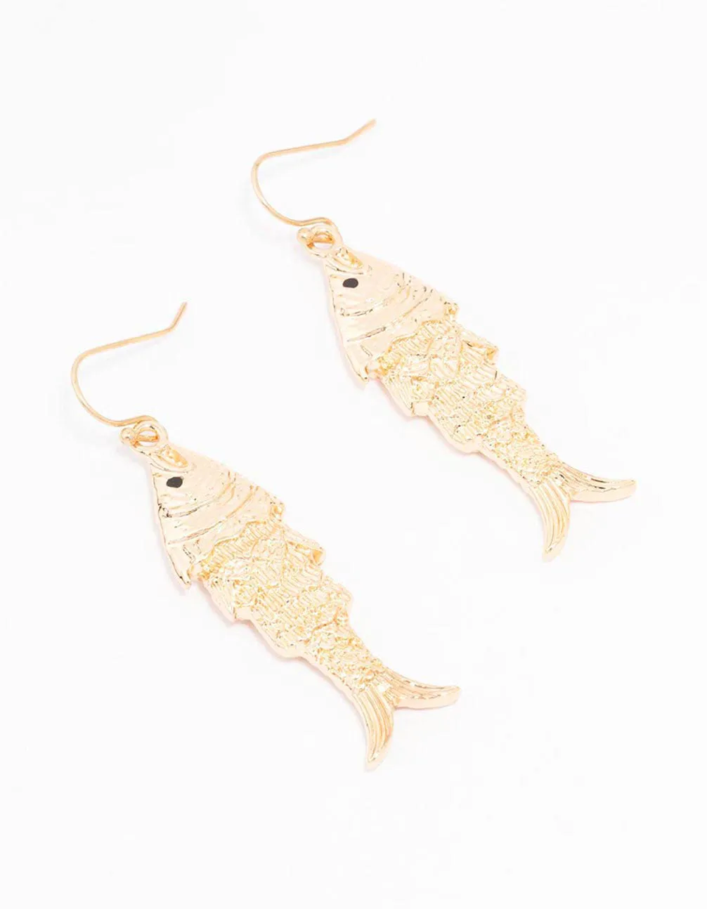 Gold Textured Fish Drop Earrings