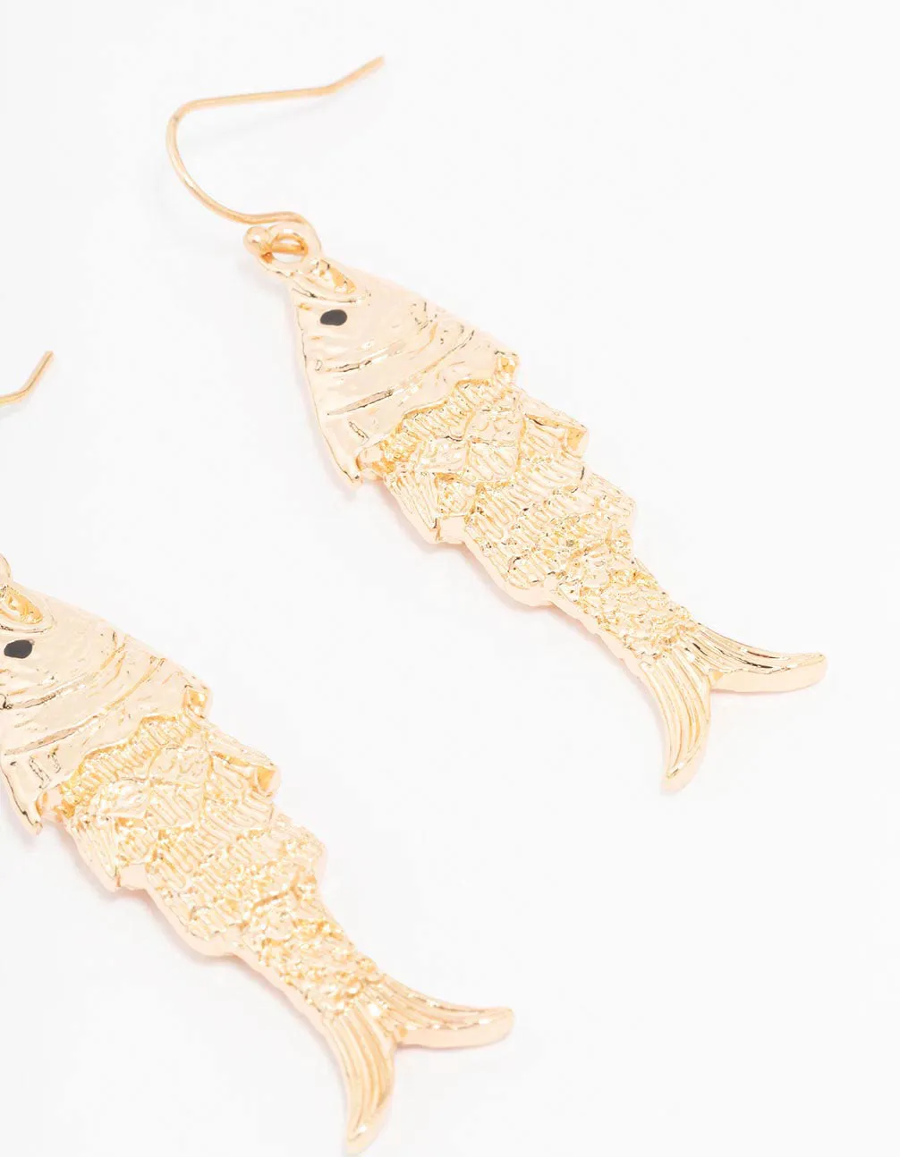 Gold Textured Fish Drop Earrings