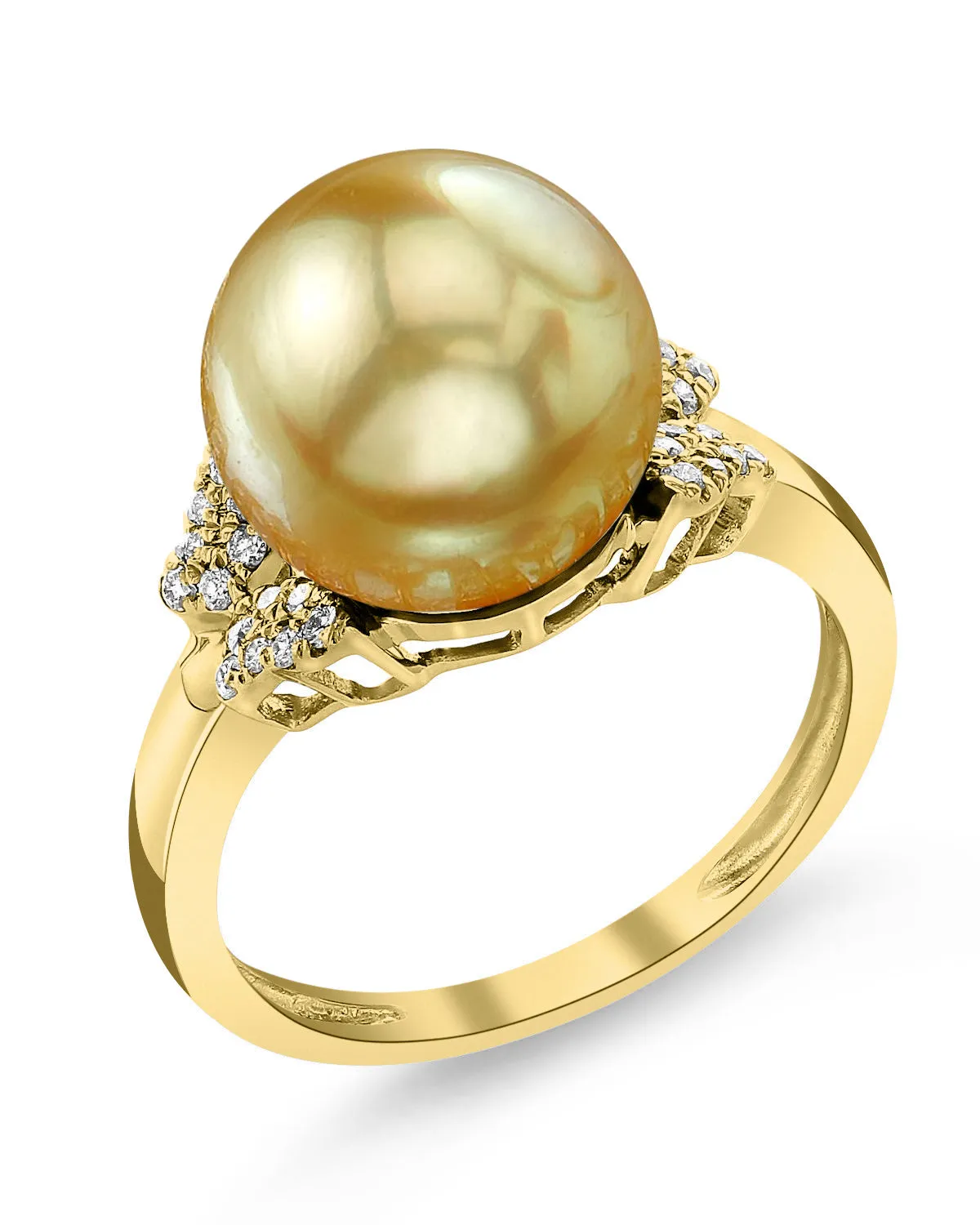 Golden South Sea Pearl & Diamond Papillon Ring