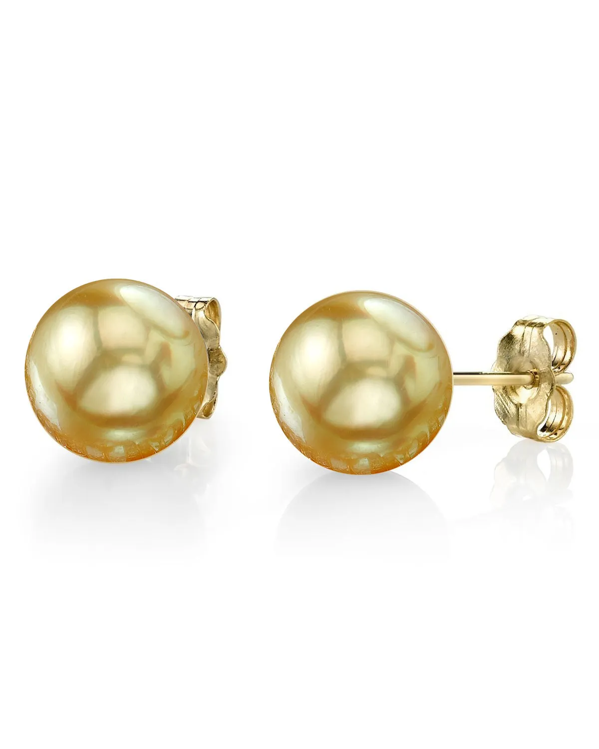 Golden South Sea Round Pearl Stud Earrings, 8.0-9.0mm