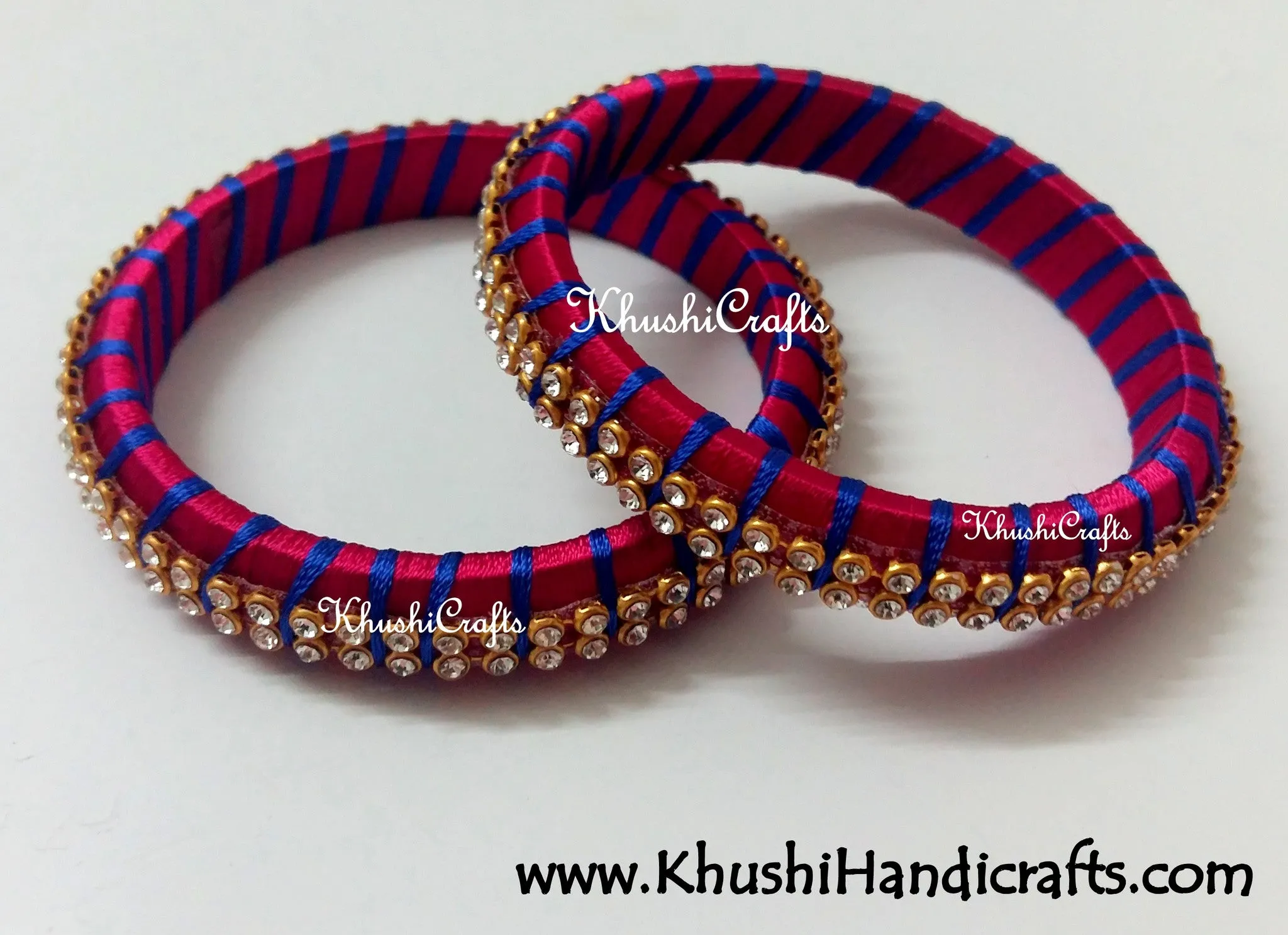 Grand Set of Designer Silk Bangles in Magenta and Blue