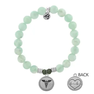 Green Angelite Bracelet with Caduceus Sterling Silver Charm