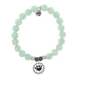 Green Angelite Bracelet with Paw Print Sterling Silver Charm