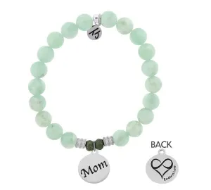 Green Angelite Stone Bracelet with Mom Sterling Silver Charm