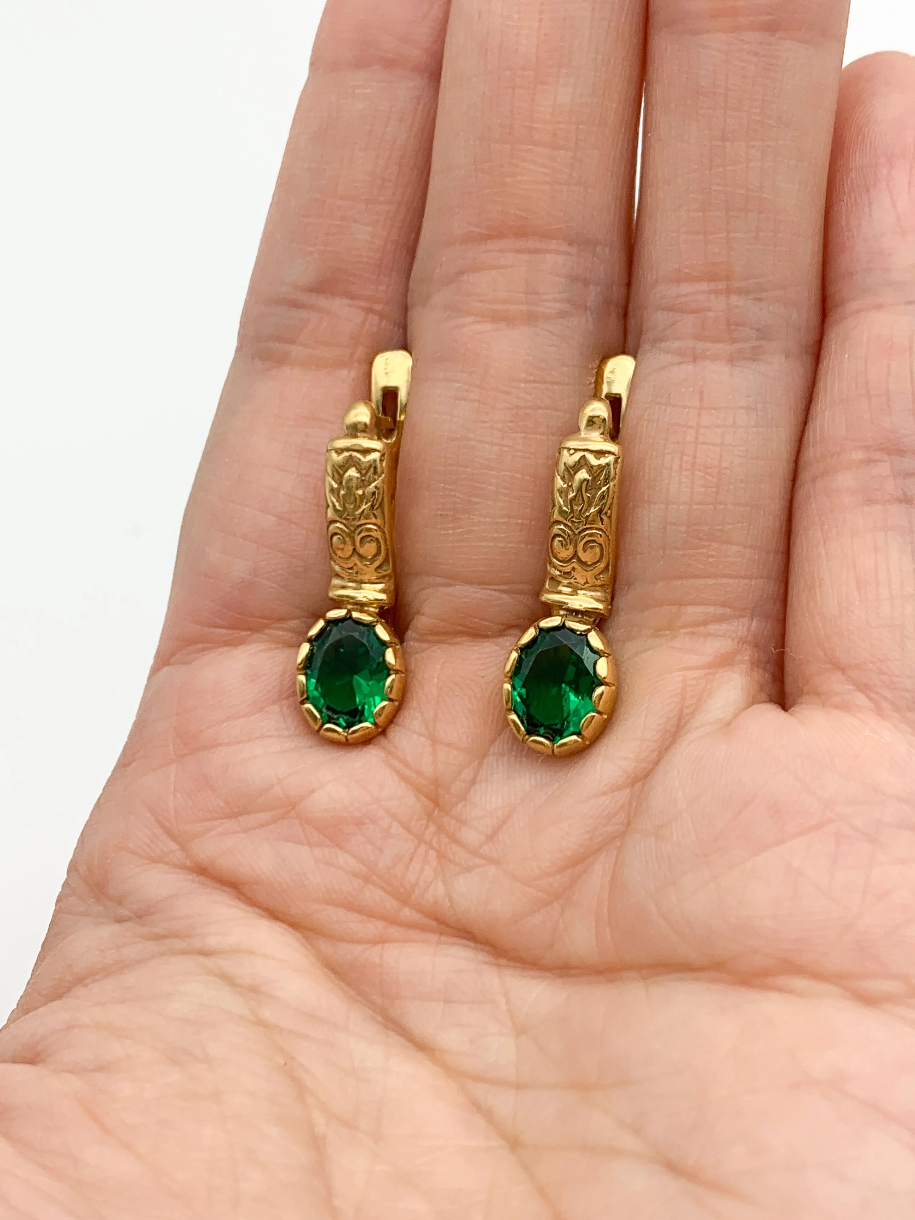 Green Emerald Earrings - Vintage Drop Earrings - Gold Tribal Earrings