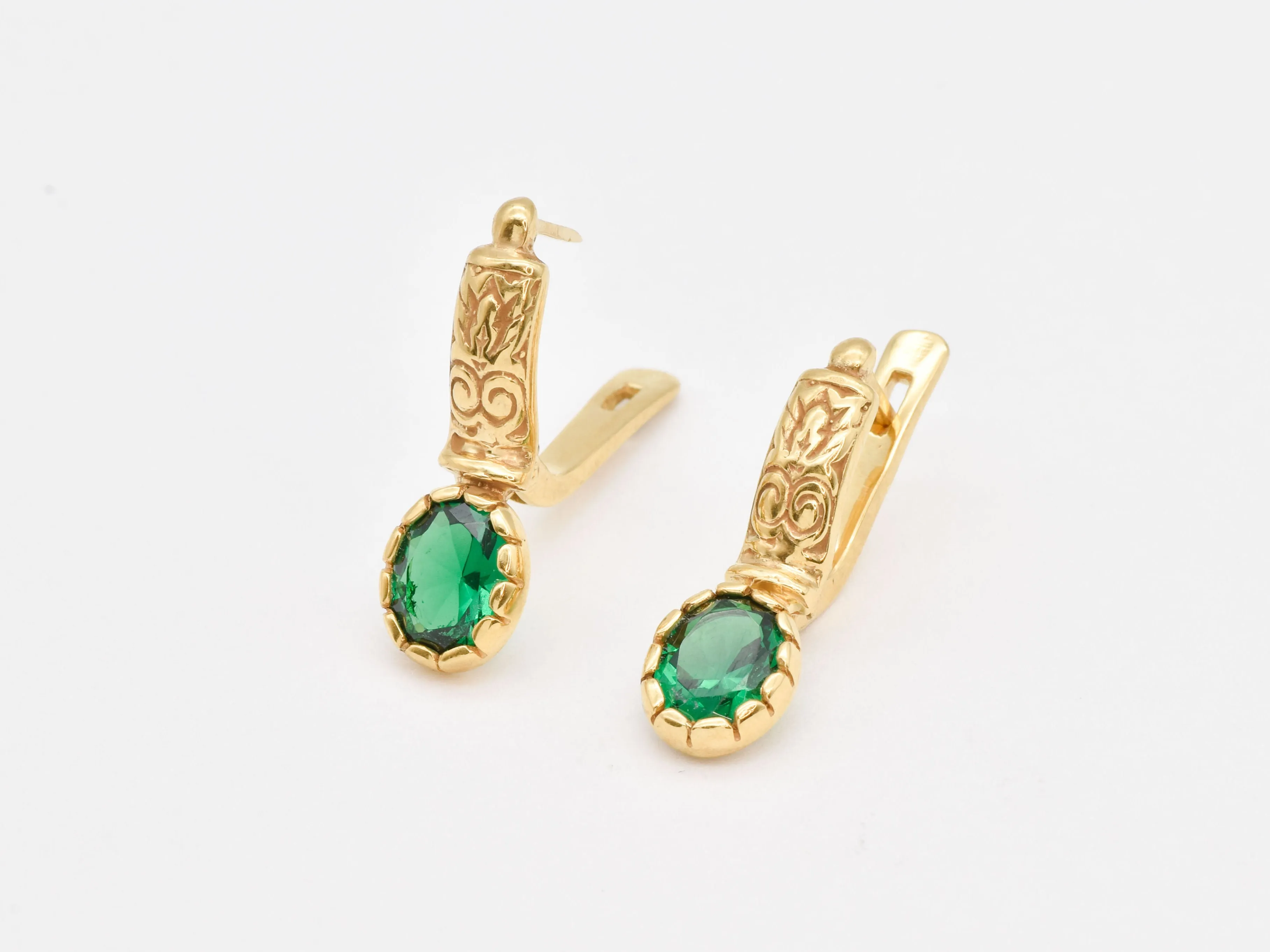 Green Emerald Earrings - Vintage Drop Earrings - Gold Tribal Earrings