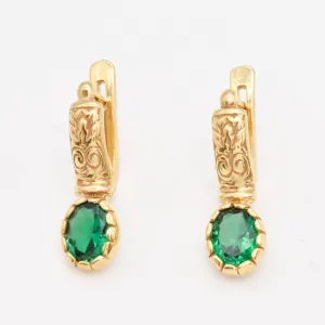 Green Emerald Earrings - Vintage Drop Earrings - Gold Tribal Earrings