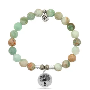 Green Quartz Stone Bracelet with Family Tree Sterling Silver Charm