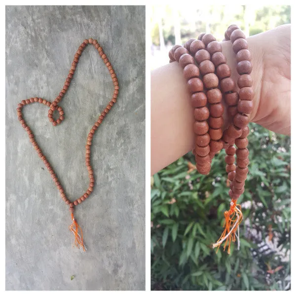 Hand Made Brown Wood Thai Wooden Mala Bead Necklace Bracelet