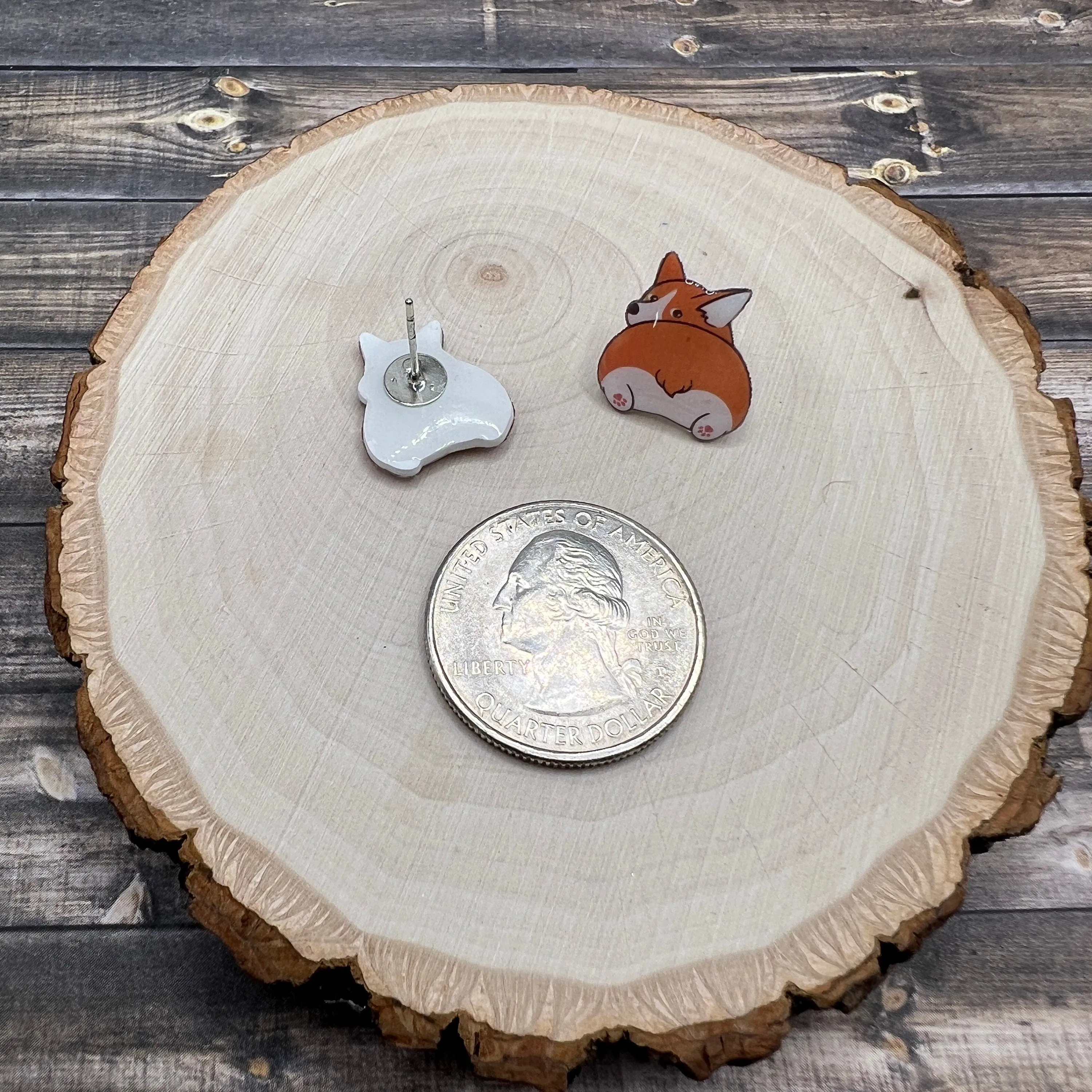 Handmade Corgi Butt Dog Puppy Lightweight Stud Earrings