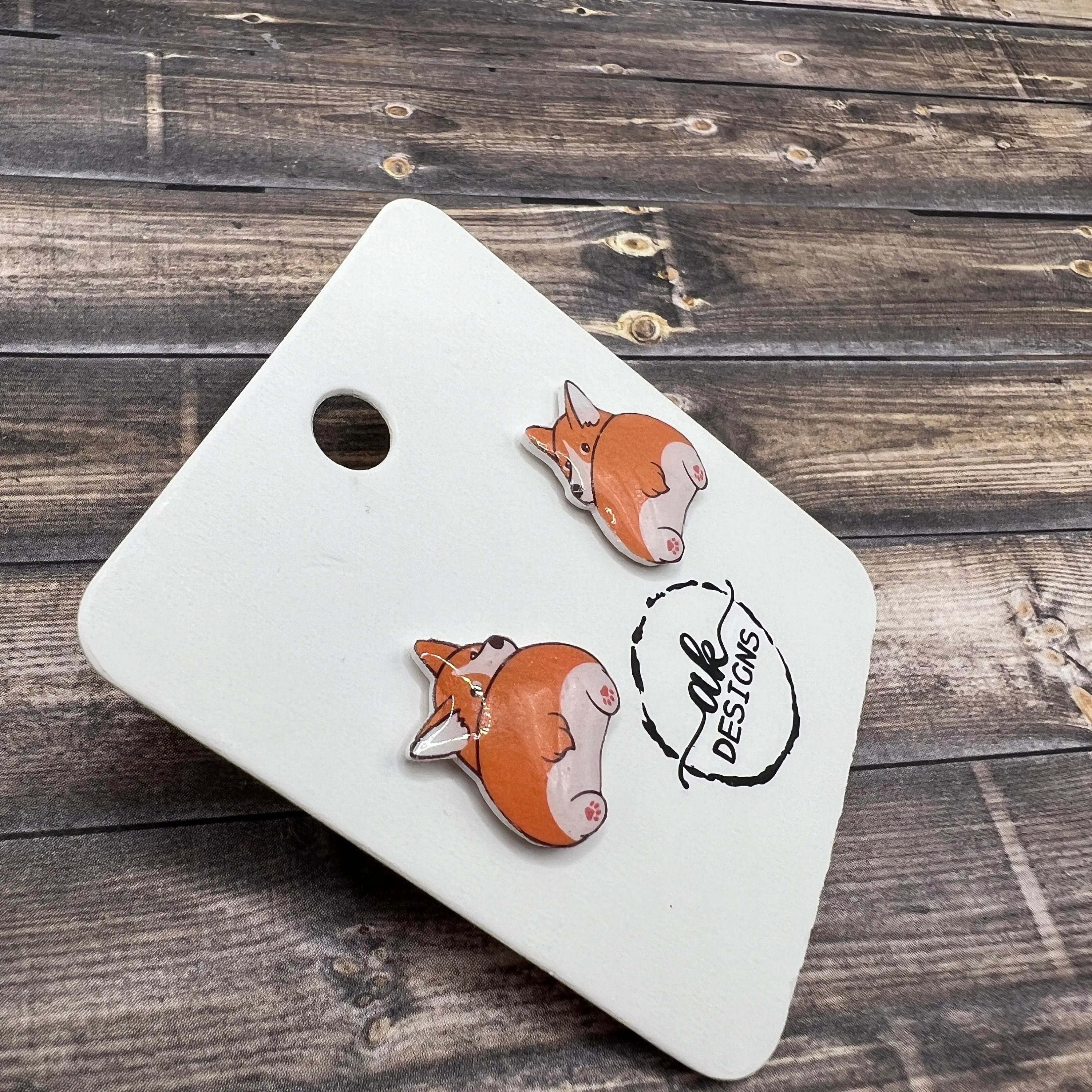 Handmade Corgi Butt Dog Puppy Lightweight Stud Earrings