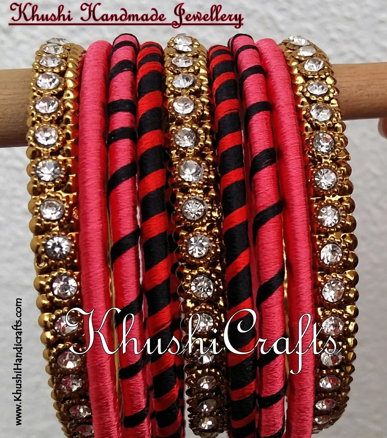 Handmade Silk Bangles in Peach Red and Black