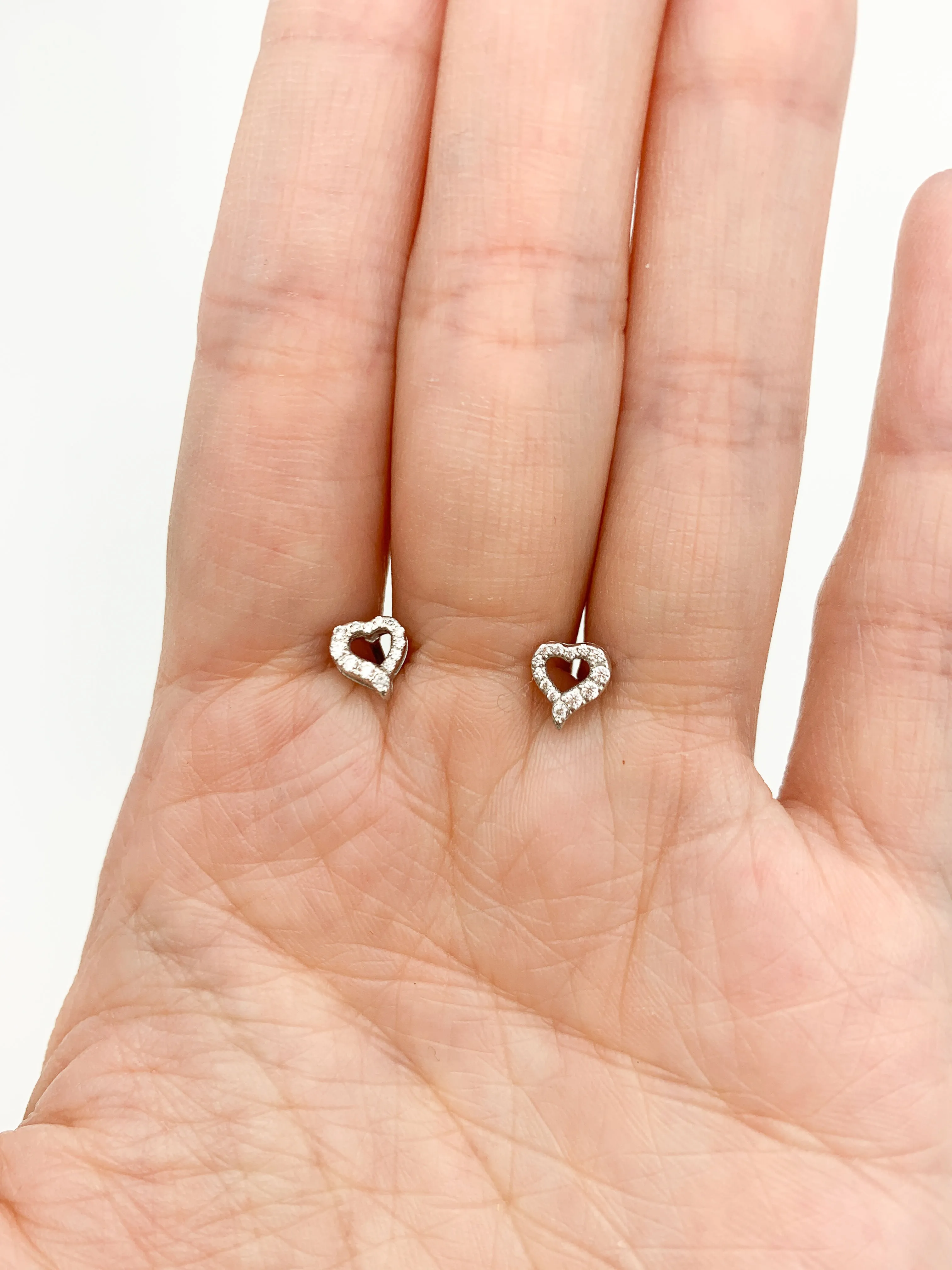 Heart Diamond Earrings - Dainty Diamond Earrings - Sparkly Heart Studs