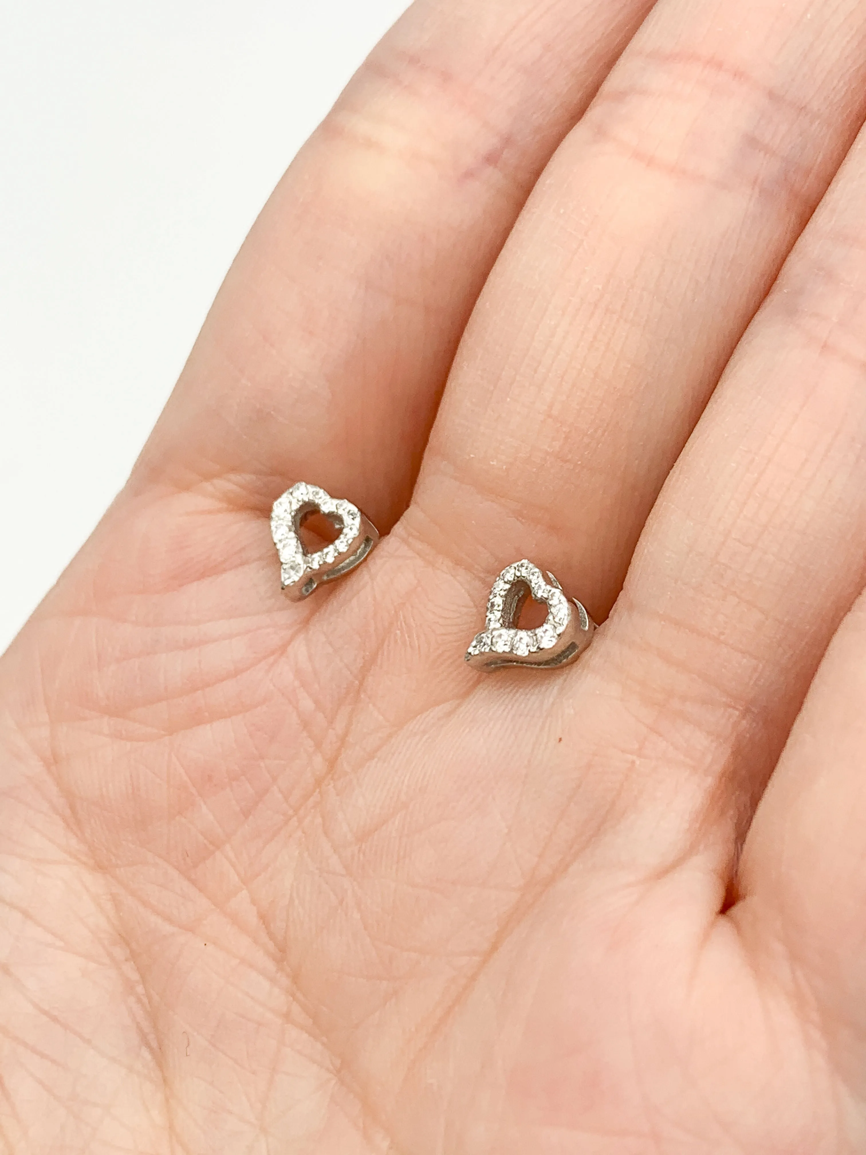 Heart Diamond Earrings - Dainty Diamond Earrings - Sparkly Heart Studs