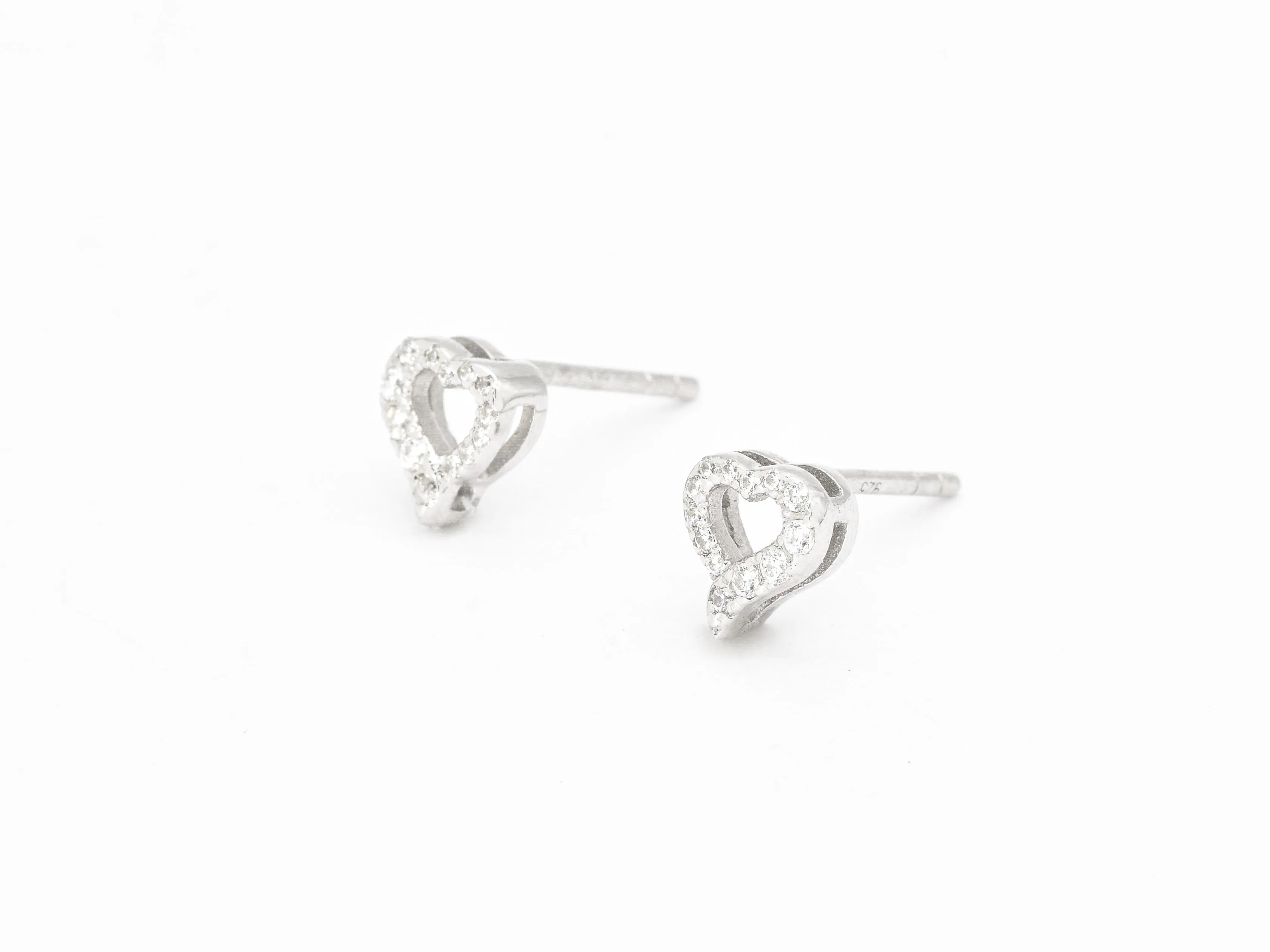 Heart Diamond Earrings - Dainty Diamond Earrings - Sparkly Heart Studs