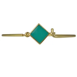 Hinged Wire Bangle For Women - Teal Clasp (Goldtone)