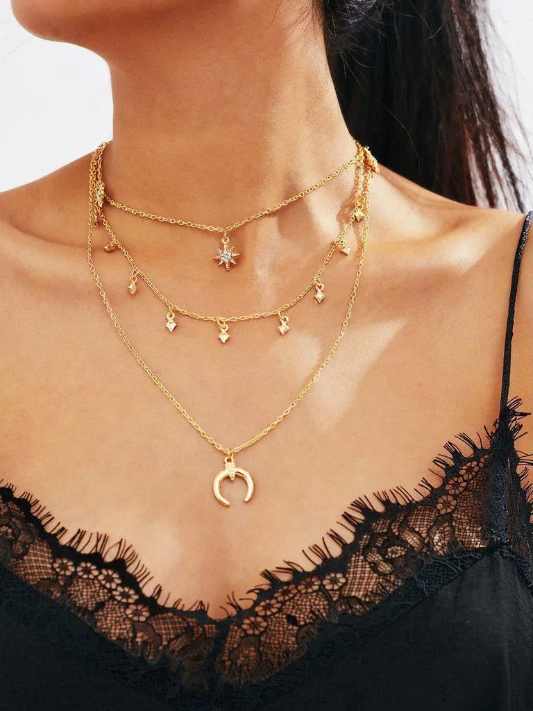 Horn Pendant Layered Chain Necklace