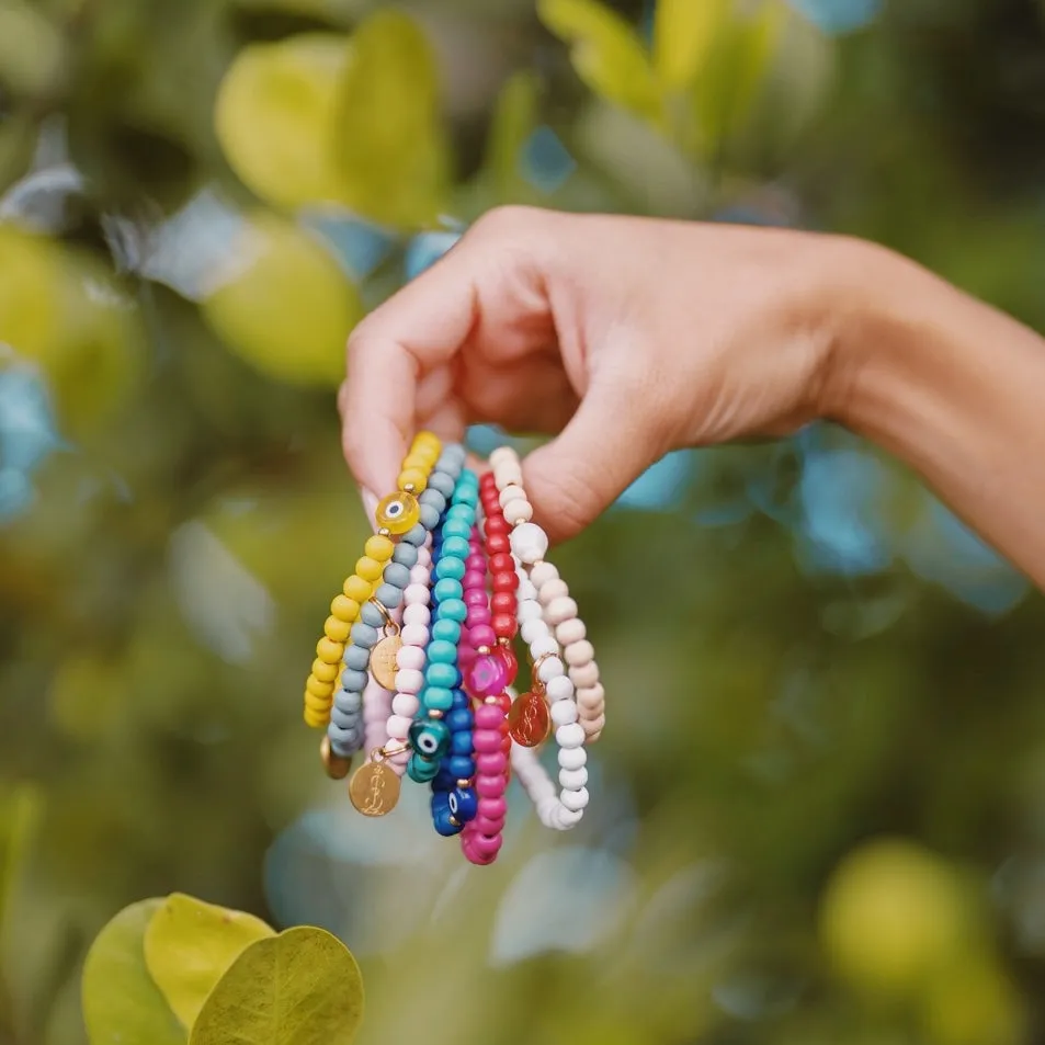 Hot Pink Wooden Bead Bracelet - Evil Eye