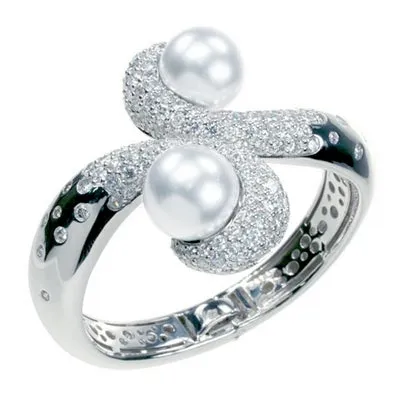 Infinity - White Enamel with White Pearl Bangle