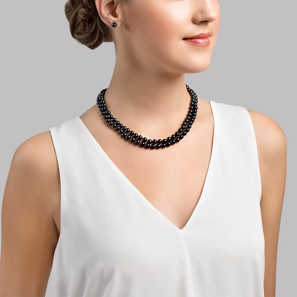 Japanese Akoya Black Pearl Double Strand Necklace