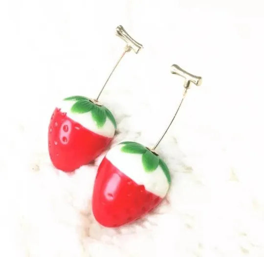 Kawaii - 3D red cherry dangle earrings | fruits dangle earrings | oversize statement earrings | cute kawaii earrings or brooch| burgundy red cherry