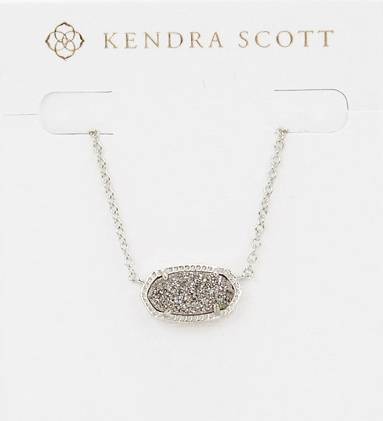 Kendra Scott Elisa Oval Pendant Necklace in Platinum Drusy and Rhodium