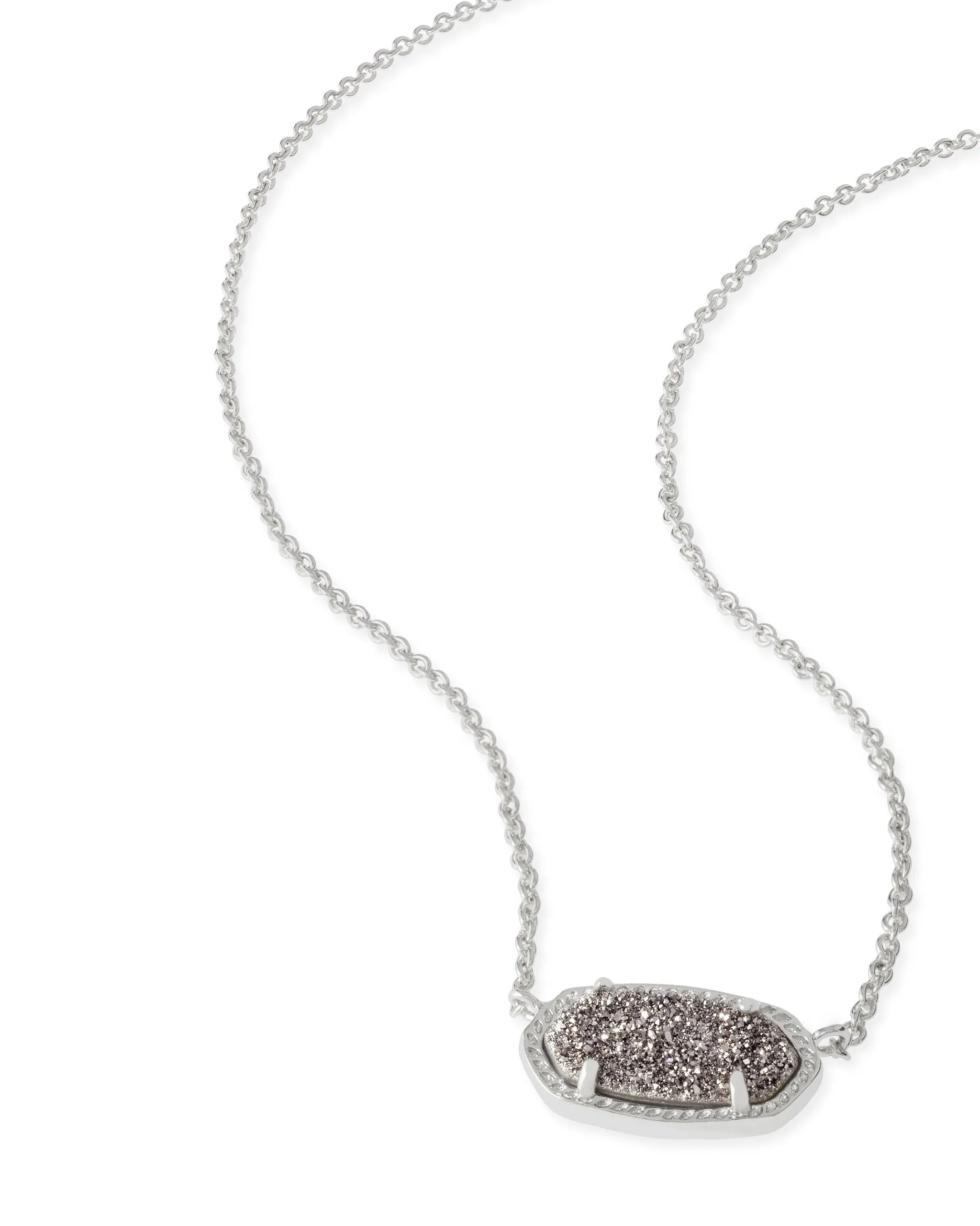 Kendra Scott Elisa Oval Pendant Necklace in Platinum Drusy and Rhodium