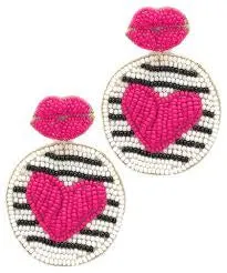 Kiss Me Seed Bead Dangle Earring-Fuchsia