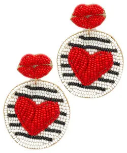 Kiss Me Seed Bead Dangle Earring-Red