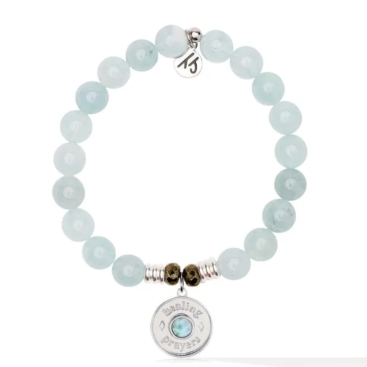 Larimar Charm Collection: Blue Aquamarine Gemstone Bracelet with Larimar Healing Prayers Sterling Silver Charm