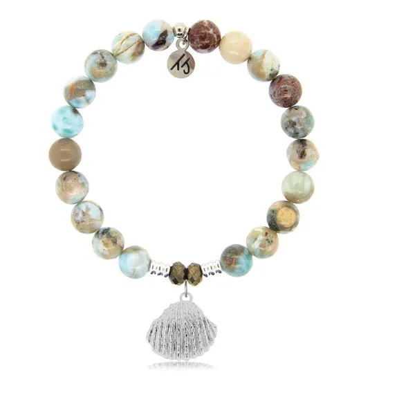 Larimar Stone Bracelet with Seashell Sterling Silver Charm