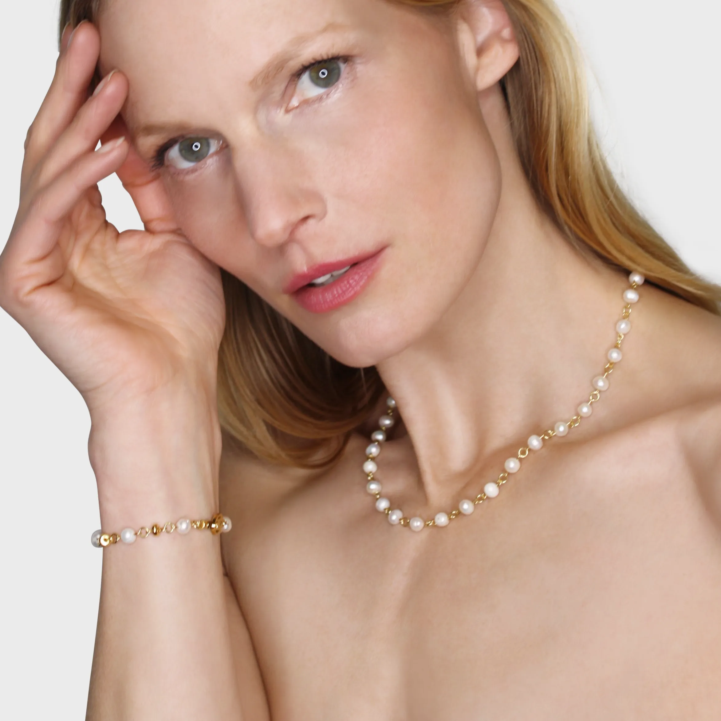 Linked 14k Gold Pearl Necklace