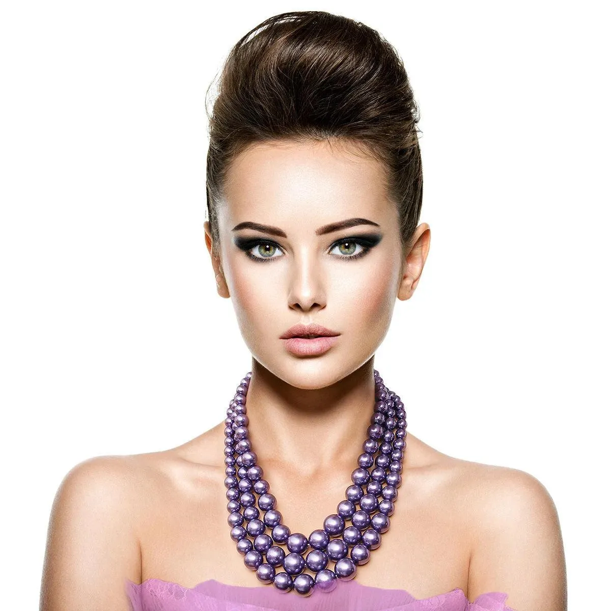 Lustrous Celebration Triple Strand Purple Pearl Necklace Set - Stunning Gems for Unforgettable Moments!