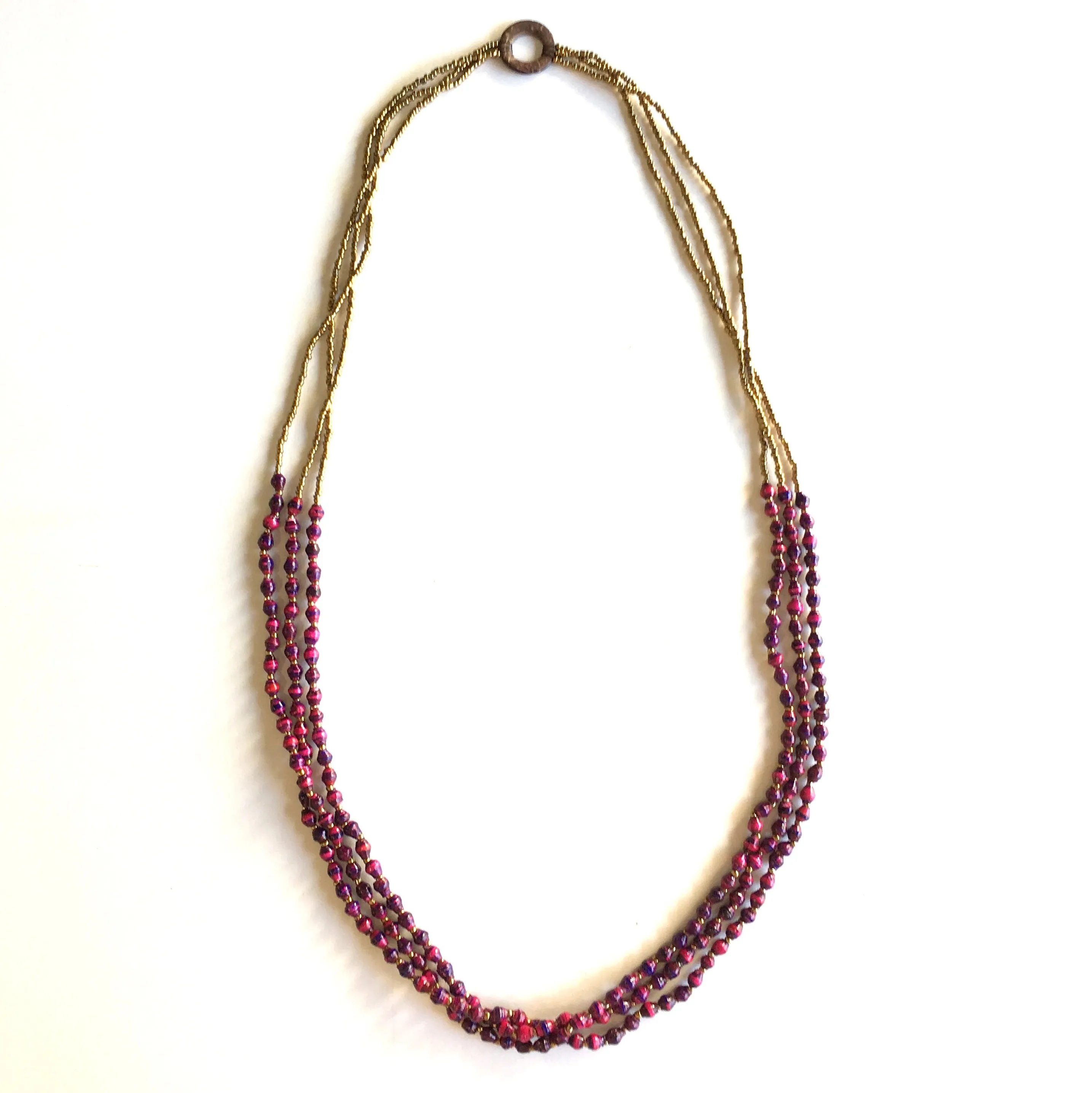 Maasai Triple Strand Recycled Paper Bead Necklace