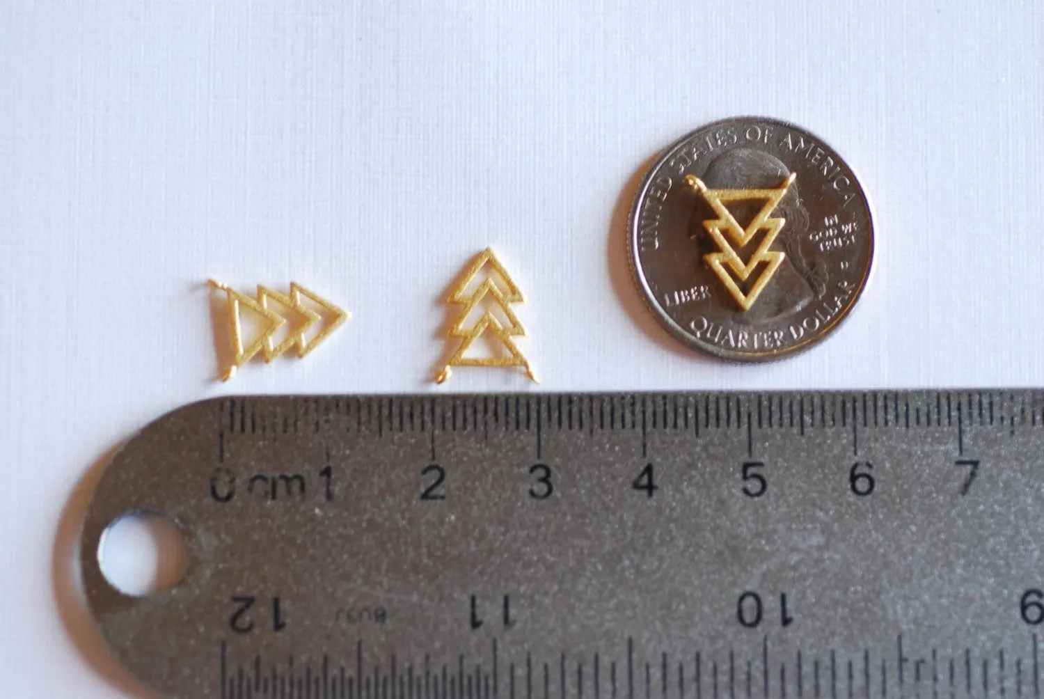 Matte Vermeil Gold Triangle Connector- 18k Gold plated Sterling Silver Chevron Triangle Charm, Gold Arrow Charm, Gold Triangle, 93