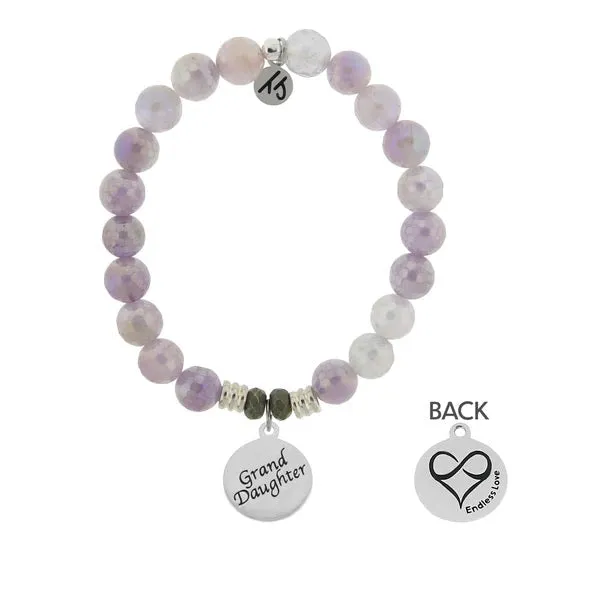 Mauve Jade Stone Bracelet with Granddaughter Sterling Silver Charm