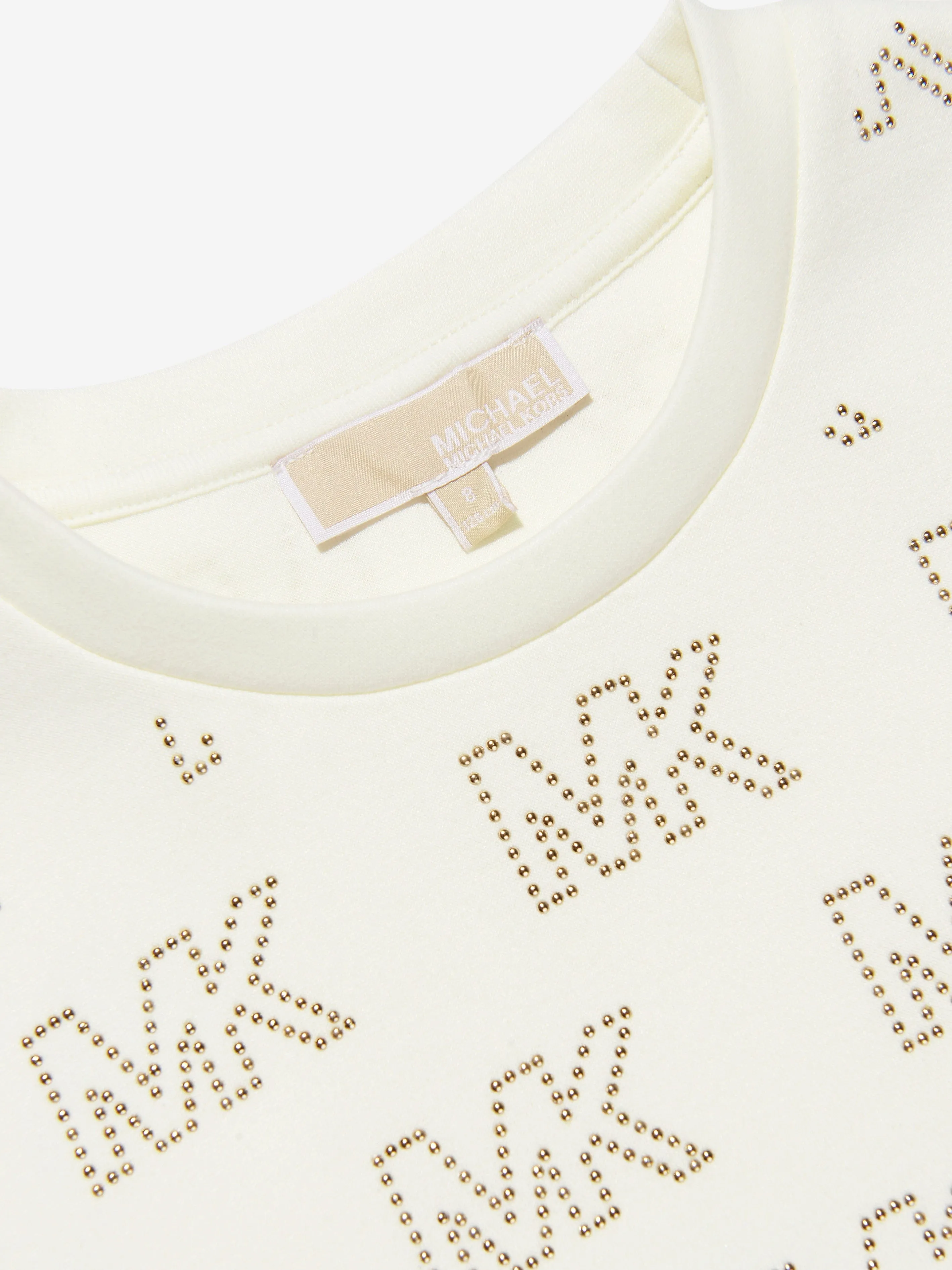 Michael Kors Girls Studded Logo Dress in Ivory