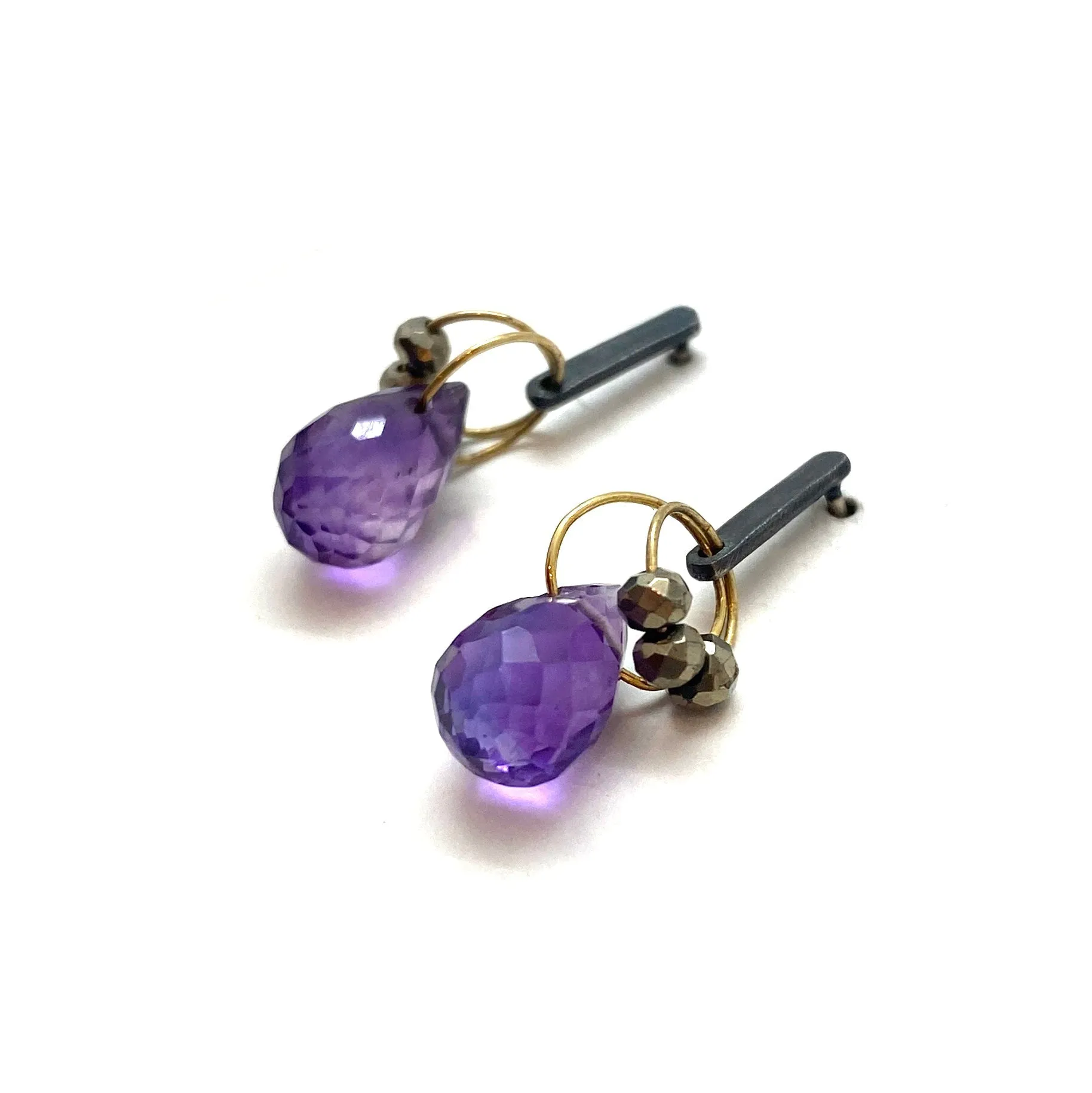 Mini Tangle Studs - Amethyst and Pyrite