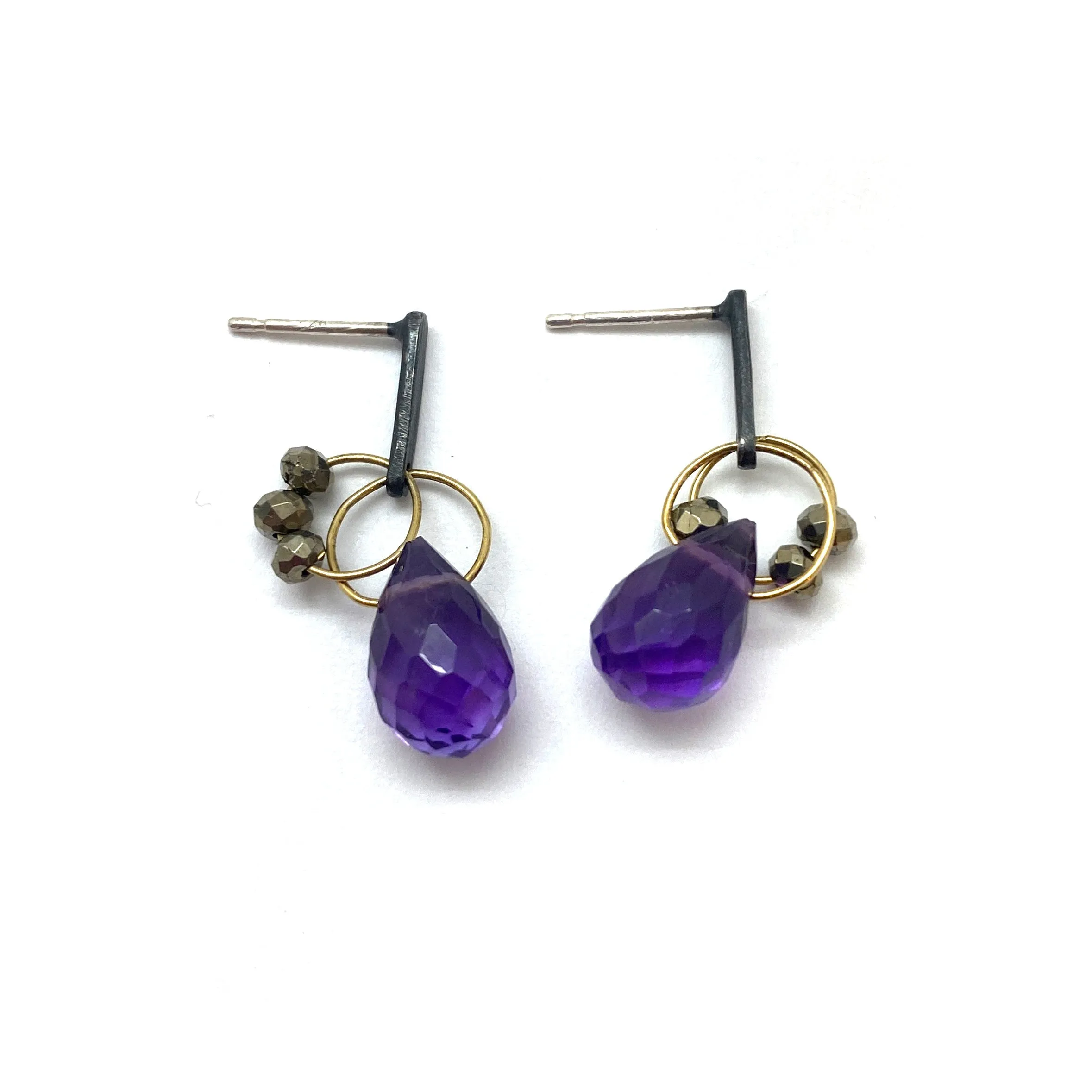 Mini Tangle Studs - Amethyst and Pyrite