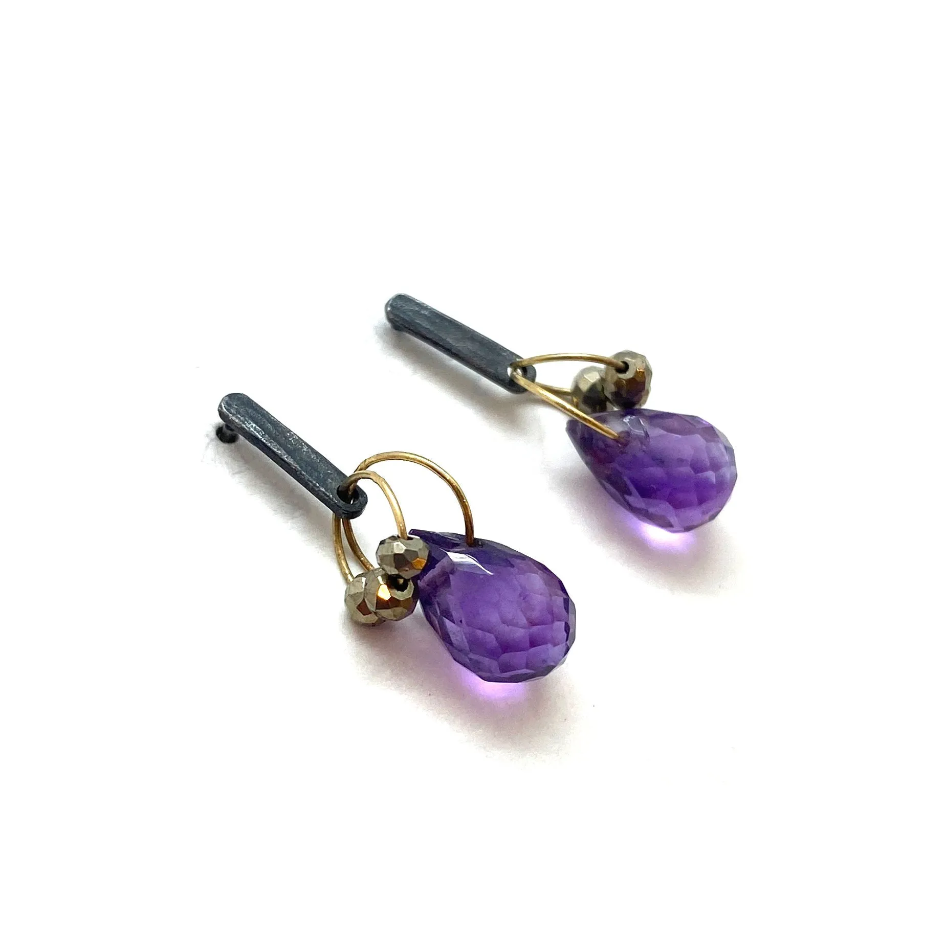 Mini Tangle Studs - Amethyst and Pyrite