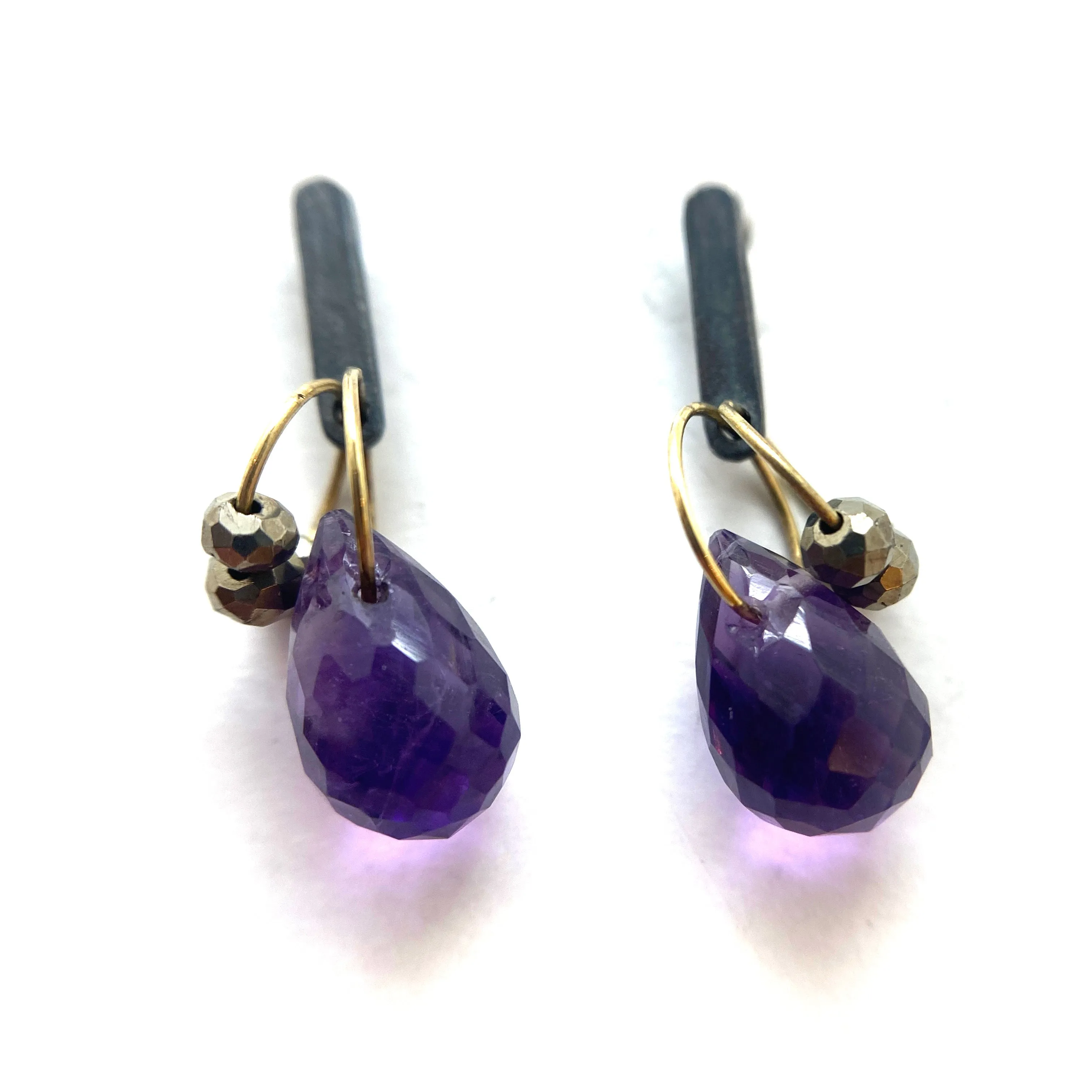 Mini Tangle Studs - Amethyst and Pyrite