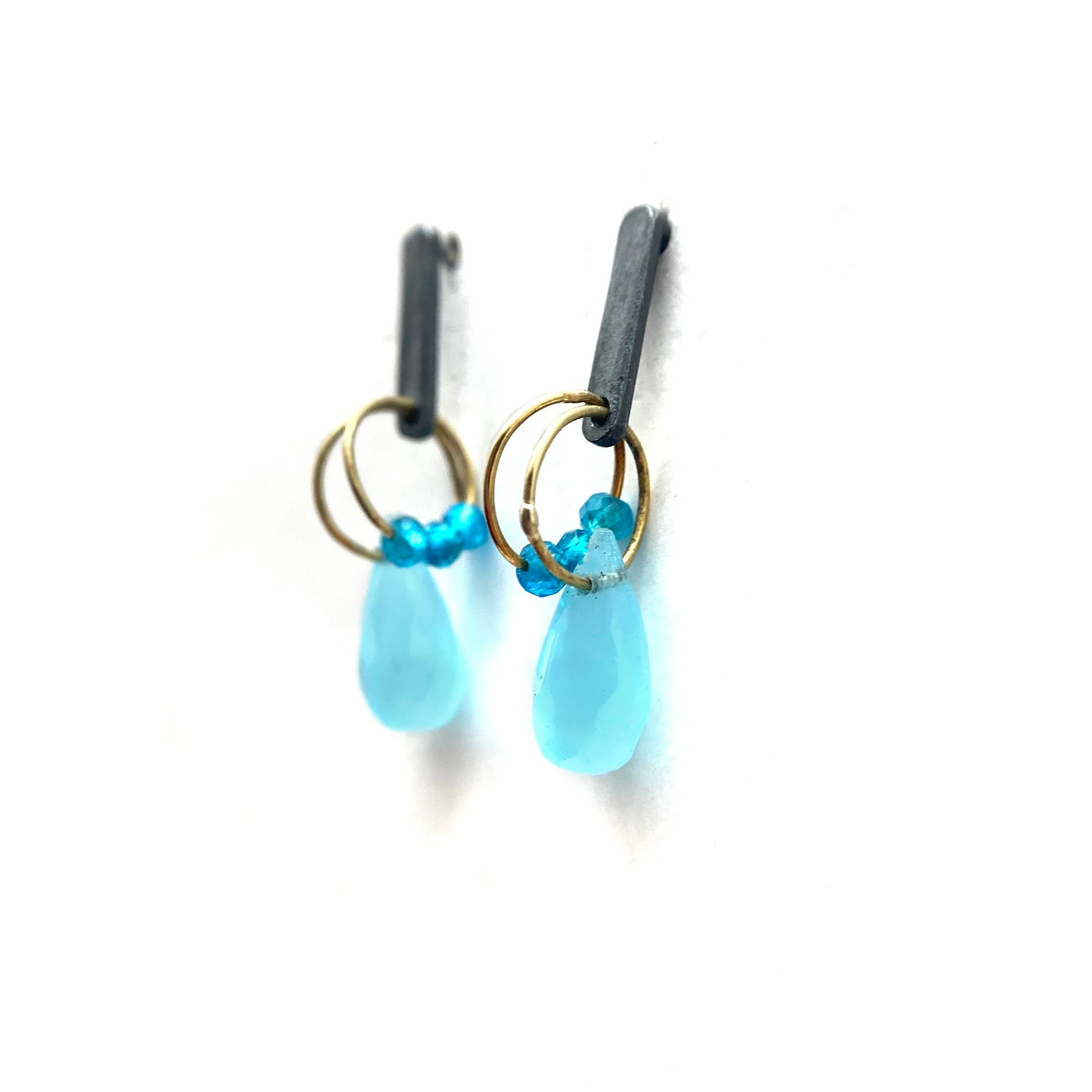 Mini Tangle Studs - Blue Chalcedony and Apatite