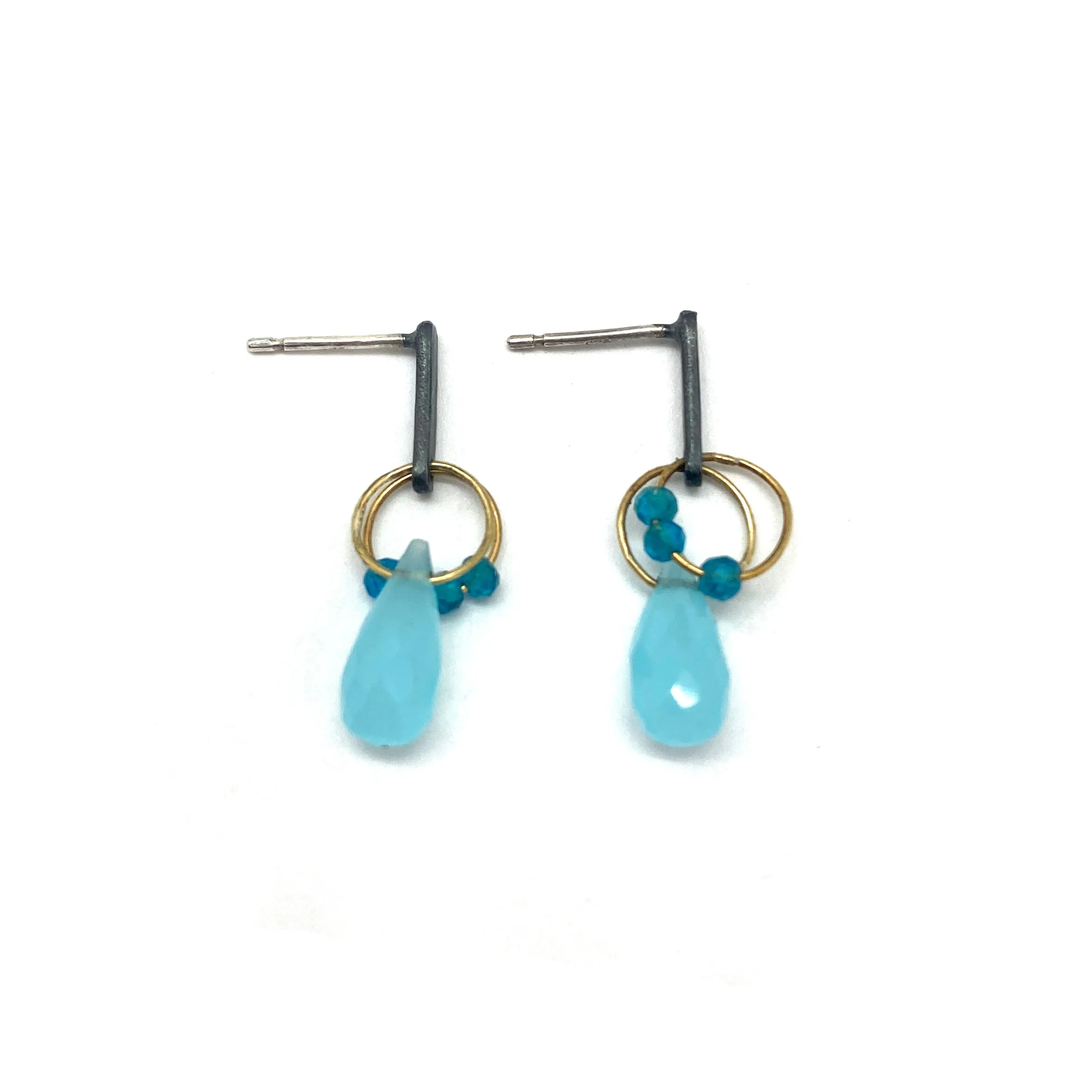 Mini Tangle Studs - Blue Chalcedony and Apatite