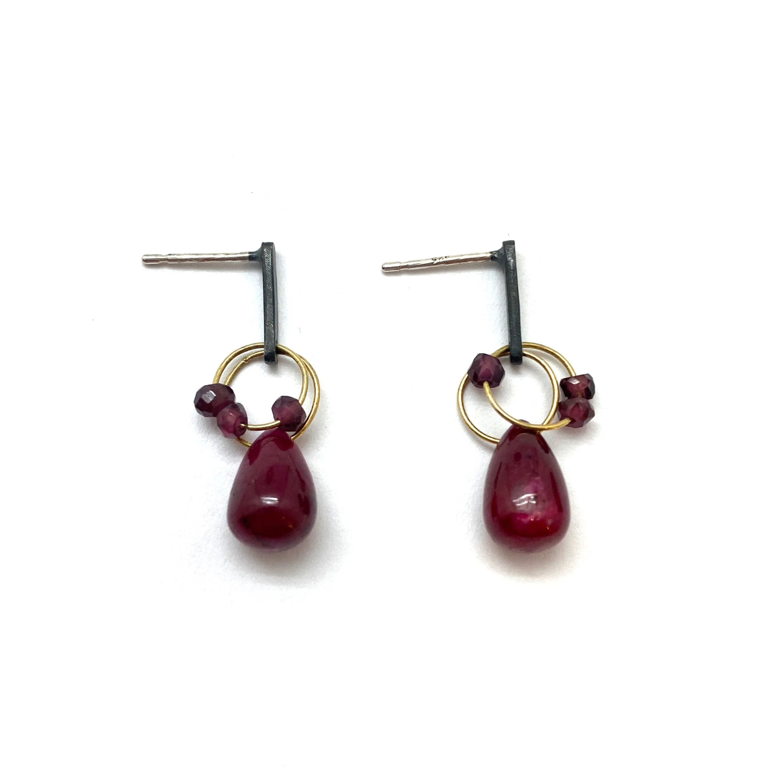 Mini Tangle Studs - Ruby and Garnet